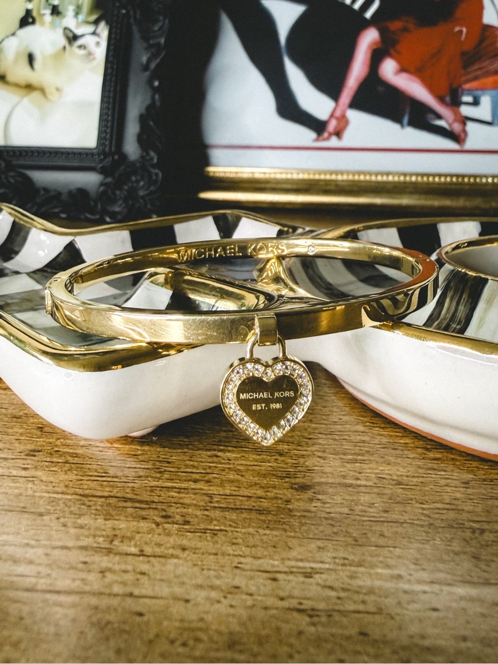 Michael Kors Gold Heart Charm Bangle Bracelet